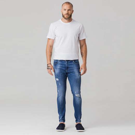 Calça Jeans Super Skinny Puídos Masculina Zune