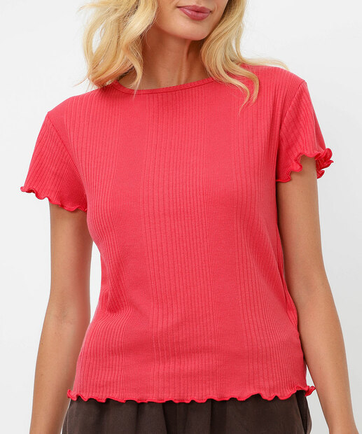 Blusa Feminina Canelada Manga Curta Marisa Vermelho