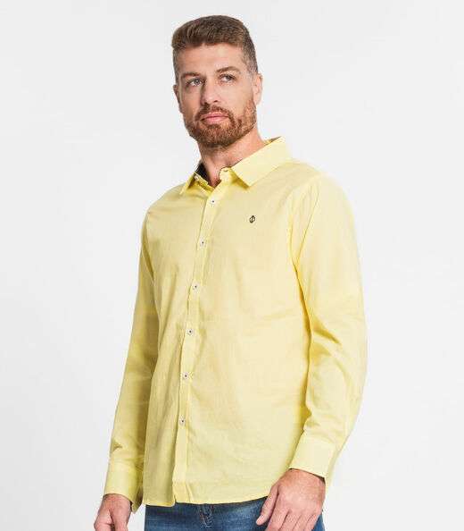 Camisa Masculina Manga Longa Em Tricoline Diametro Amarelo