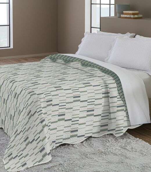 Colcha Dupla Face Queen 150 Fios Camesa Verde
