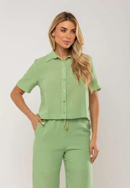 Conjunto Camisa Manga Curta e Calça Pantalona Verde Salvatore