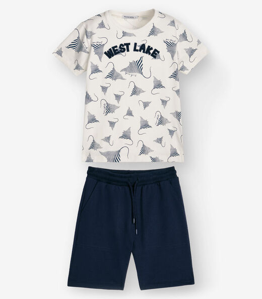 Conjuto Menino Trick Nick Camiseta Com Bermuda Bege