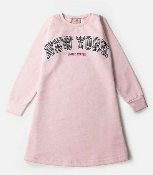 Image_Vestido Infantil Manga Longa Em Moletom Laluna Rosa
