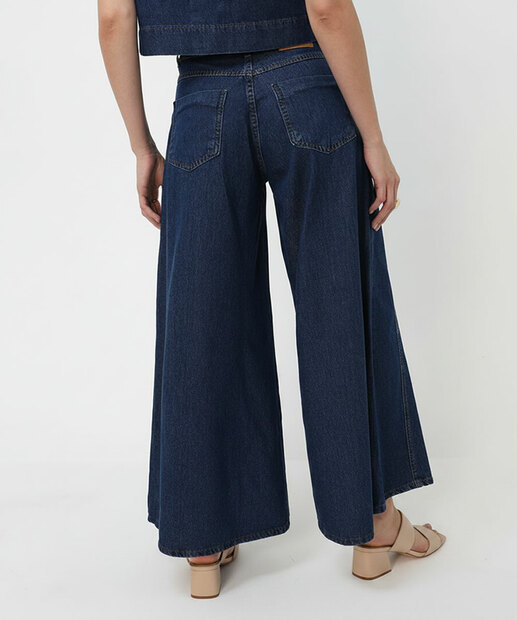 Calça Jeans Palazzo Botões Feminina Sawary Azul