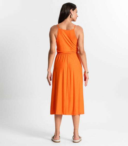 Vestido Midi Com Cinto Rovitex Laranja