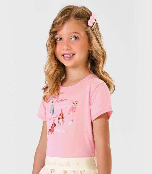 Conjunto Infantil Blusa Com Shorts Saia Trick Nick Rosa