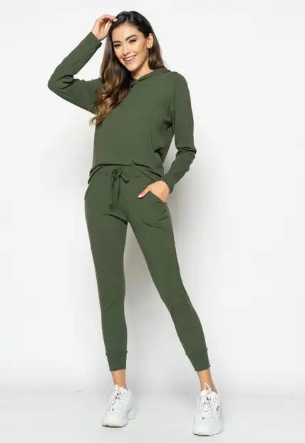 Conjunto  Comfy Com Casaco e Jogger Canelado Verde Salvatore Fashion