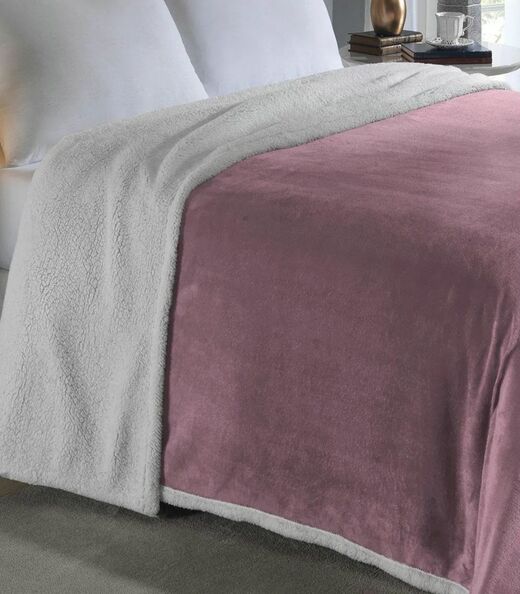 Cobertor Sherpa Dupla Face Queen Lar E Lazer Rosa