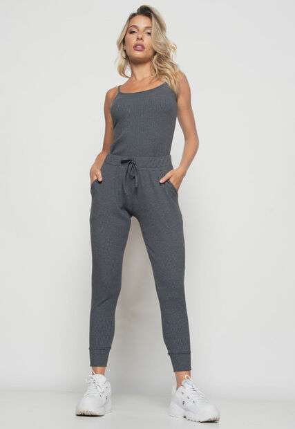 Regata  Alcinha Malha Canelada Grafite