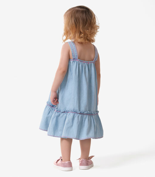 Vestido Infantil Jeans Com Bordado Trick Nick Azul