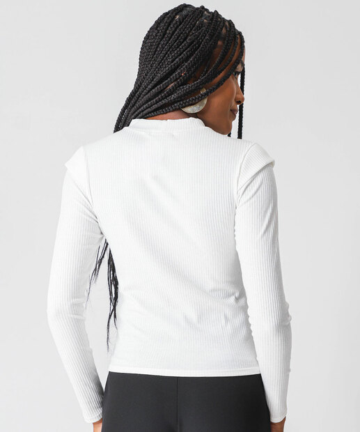 Blusa Feminina Canelada Manga Longa Marisa Off White
