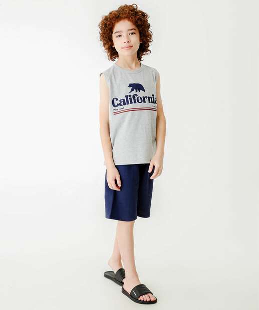 Regata Juvenil Estampada MR Tam 10 a 16 Cinza