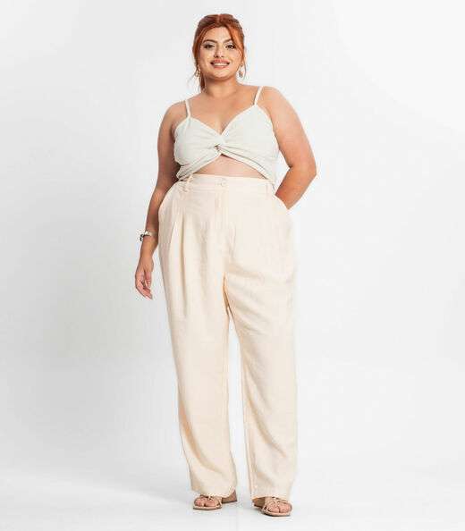 Blusa Cropped Feminina Plus Size Secret Glam Bege