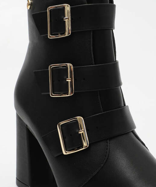 Bota Feminina Cano Curto Fivela Via Uno 954002 Preto