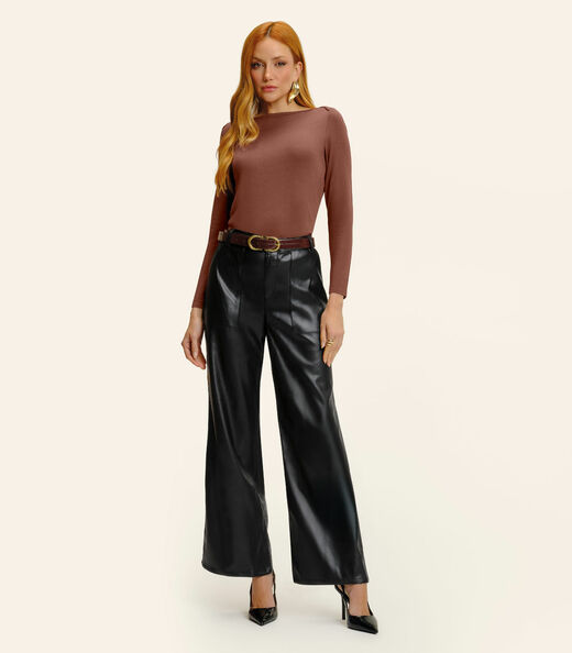 Blusa Feminina Manga Longa Decote Canoa Endless Marrom