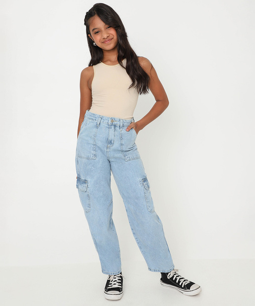 Image_Calça Juvenil Jeans Mom Cargo Tam 10 a 16 Azul