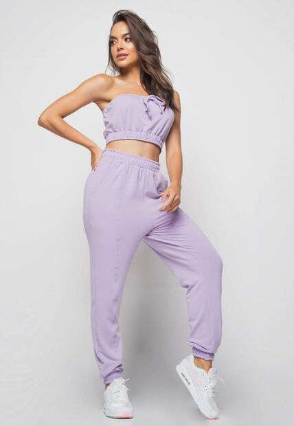 Calça  Jogger Com Costura Dupla Malha Comfort Lilás Salvatore Fashion