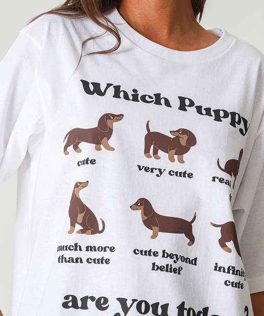 Camiseta Feminina Oversized Cachorros Marisa Off White