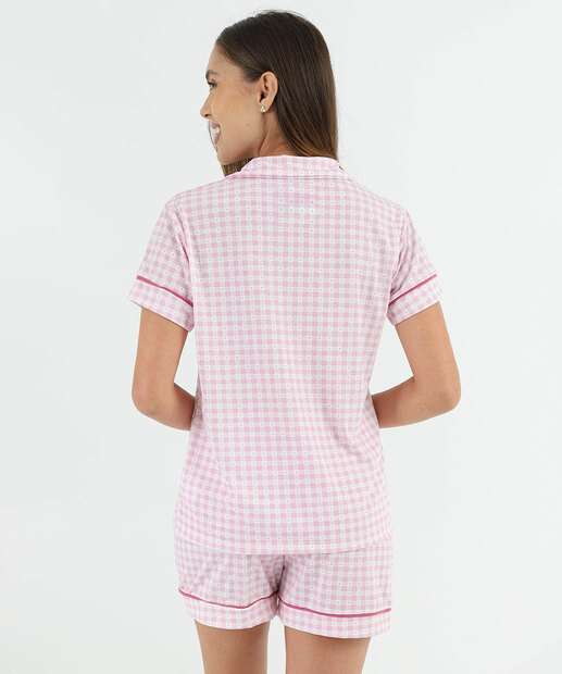 Pijama Americano Feminino Xadrez Marisa Rosa