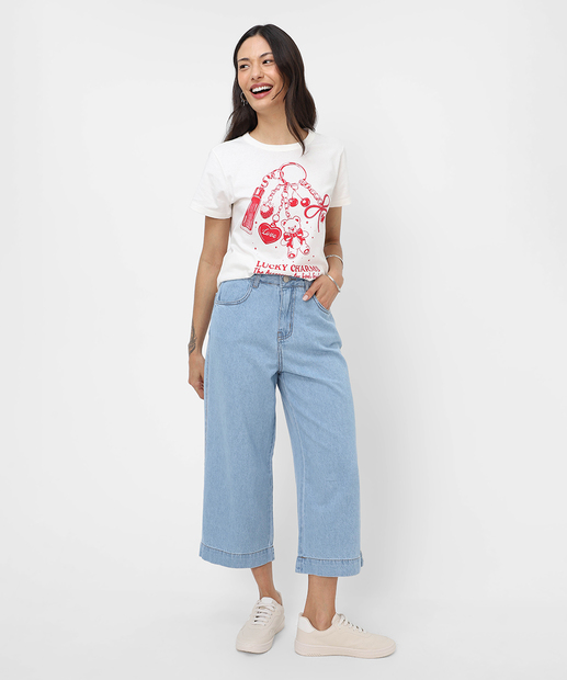 Camiseta Feminina Estampada Manga Curta Marisa Off White
