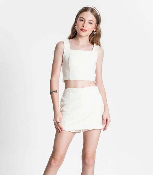 Conjunto Juvenil Cropped e Shorts Saia Minty Bege
