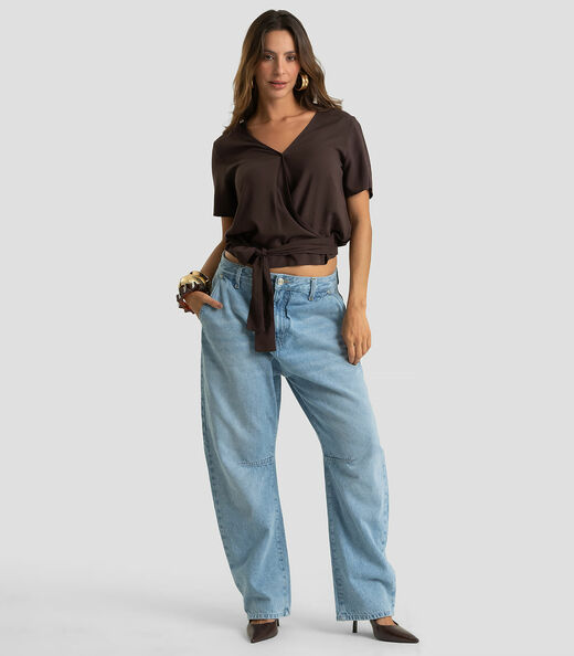 Blusa Feminina Transpassada Em Viscose Dianna Marrom