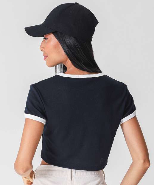 Blusa Cropped Feminina Canelada Marisa Preto