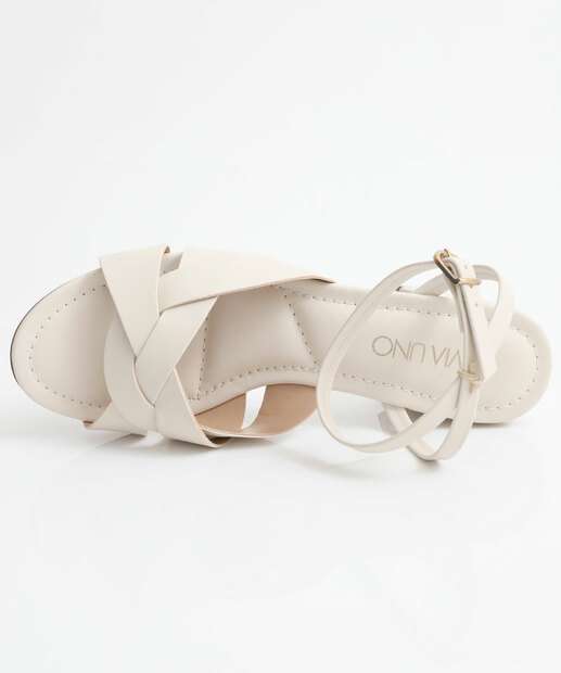 Sandália Feminina Salto Grosso Via Uno Off White