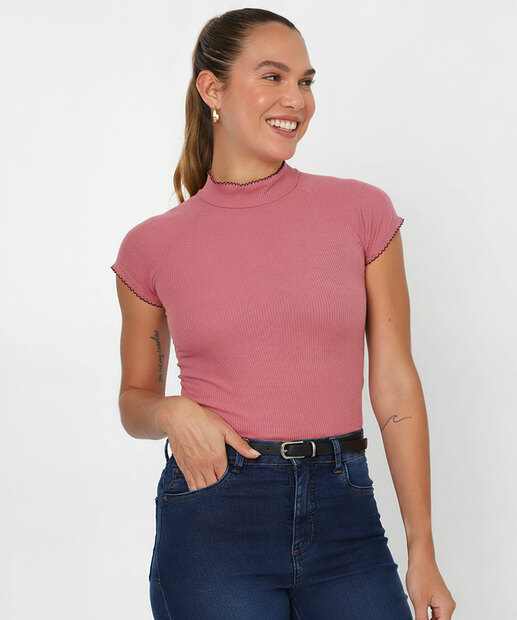 Image_Blusa Feminina Gola Média Manga Curta Marisa Rosa