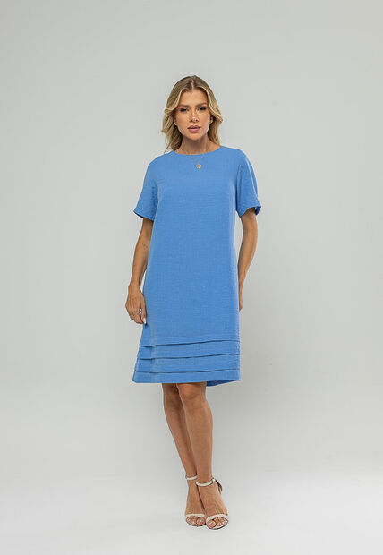 Vestido Curto Com Pregas Na Barra Azul Salvatore