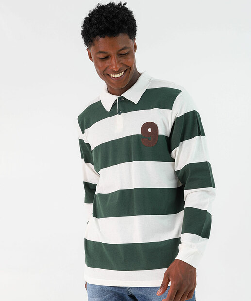 Image_Polo Masculina Moletinho Listrada Manga Longa MR Verde