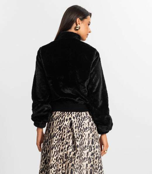Jaqueta Feminina Em Pelo Sintético Rovitex Preto