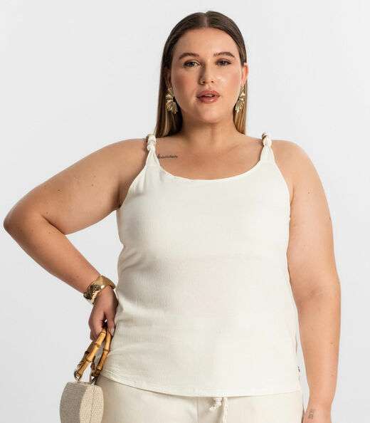 Blusa De Alça Plus Size Secret Glam Bege