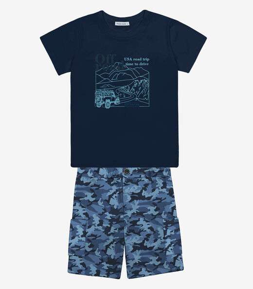 Conjunto Infantil Camiseta Com Bermuda Trick Nick Azul