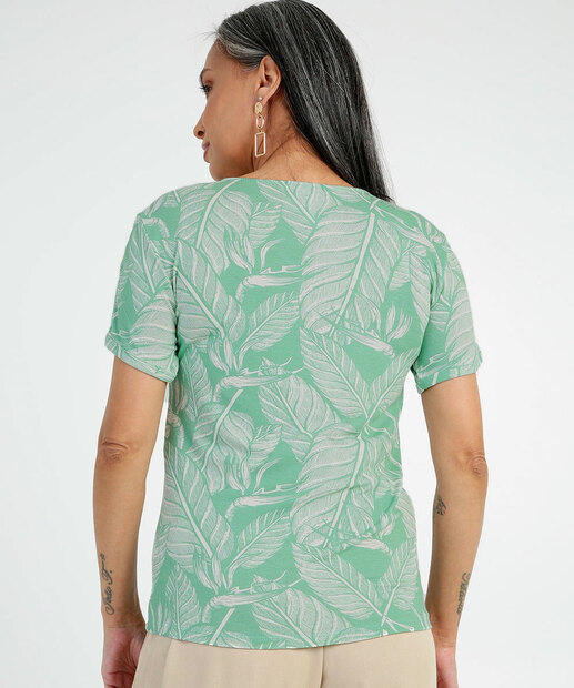 Blusa Feminina Viscolycra Folhas Manga Curta Marisa