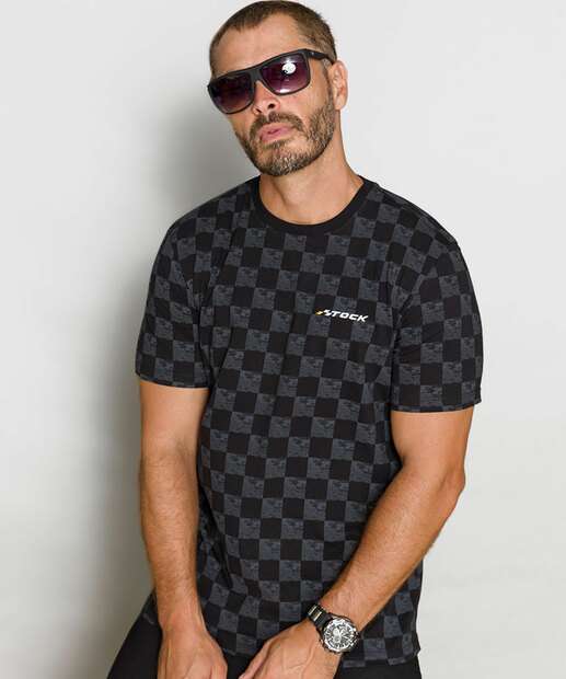 Camiseta Masculina Estampa Xadrez Manga Curta 