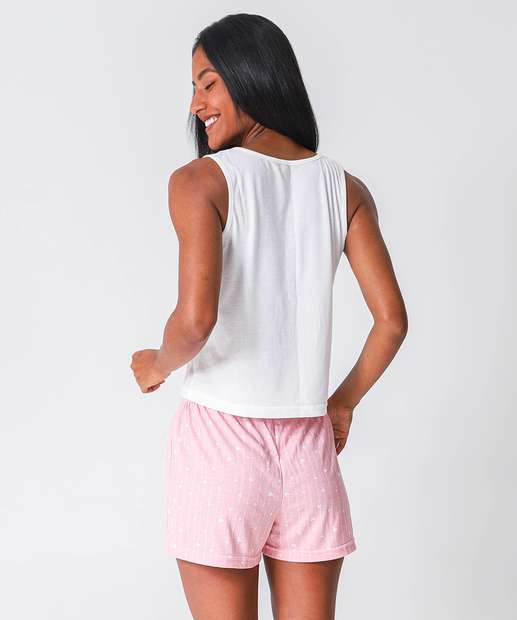 Pijama Feminino Corações Sem Manga Marisa Rosa