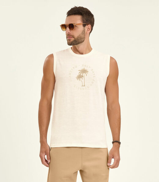 Regata Plus Masculina Malha Maquinetada Diametro Bege