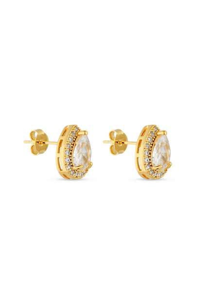 Dupla de Brincos Semijoia Gota Cristal com Zircônias  Banhadas a ouro 18k