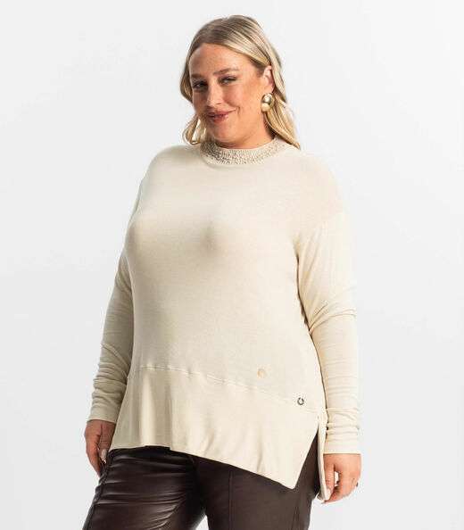 Blusão Feminino Plus Size Secret Glam Bege