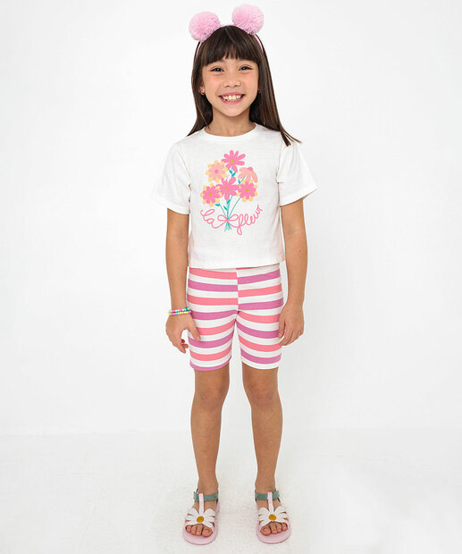 Blusa Infantil Cropped Flores Marisa Tam 4 a 10 Off White
