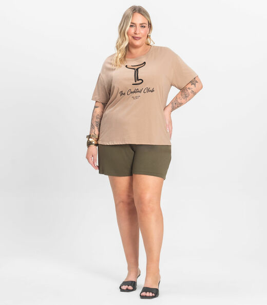 Camiseta Plus Size em Meia Malha Secret Glam Marrom