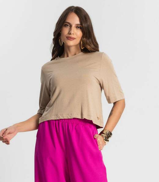 Image_Blusa Feminina Manga Curta em Molecotton Endless Marrom