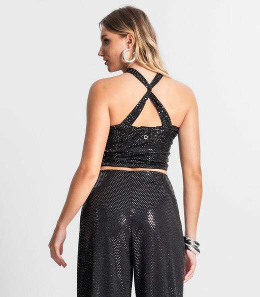 Blusa Cropped Feminina Transpassada Endless Preto