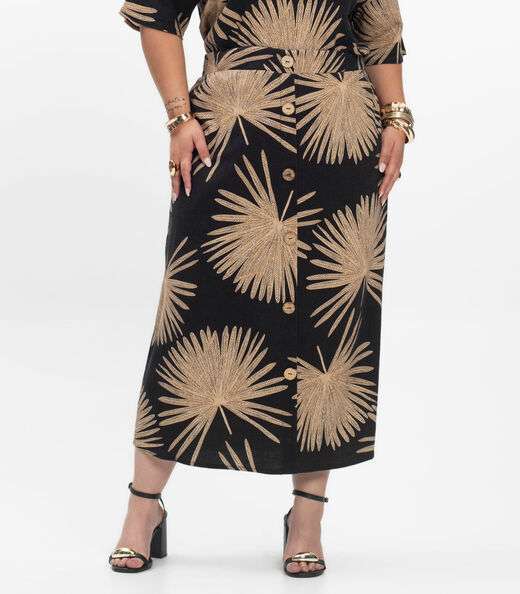 Saia Super Midi Feminina Plus Size Secret Glam Preto