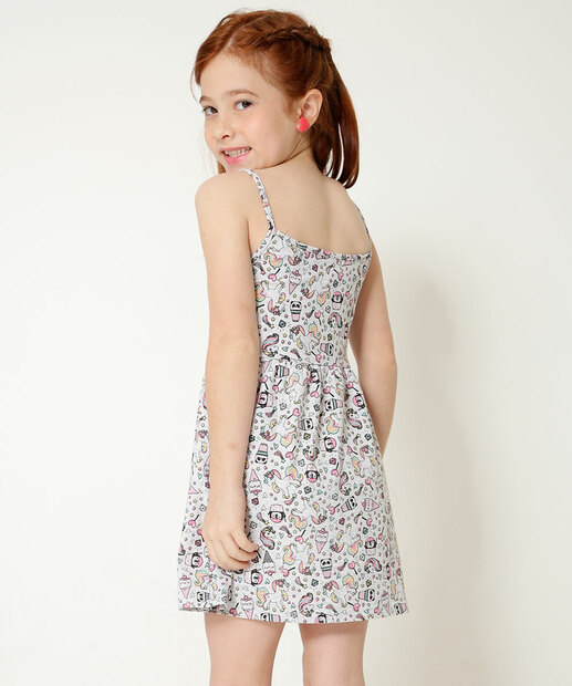Vestido Infantil Estampado Alças Finas Tam 4 a 10