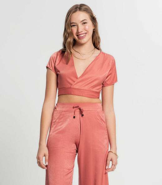 Blusa Cropped Juvenil Em Viscopoly Minty Laranja