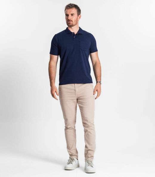 Polo Masculina Com Bolso Cotton Leve Diametro Azul