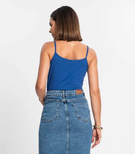 Blusa de Alça Feminina Viscotorcion Básica Rovitex Azul