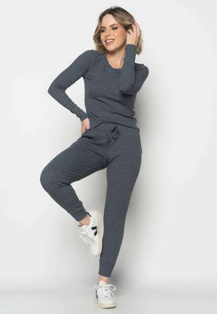 Image_Conjunto  Comfy Com Blusa Manga Longa e Jogger Canelada Grafite Salvatore Fashio